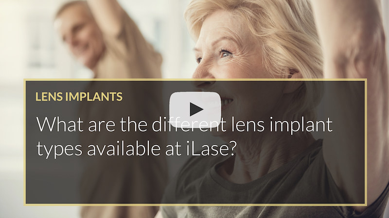 What are the different lens implant types available at iLase Mohammed Muhtaseb Wales